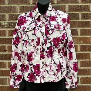 Live A Little Buttons White hot pick floral Jacket Size Small